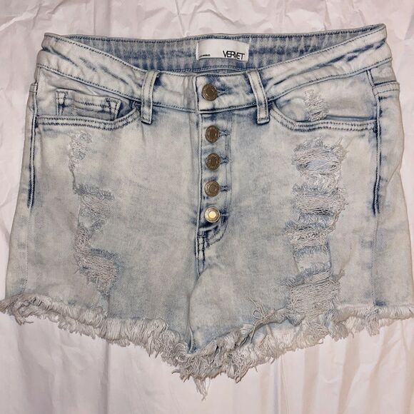 VERVET DENIM DISTRESSED PRE-OWNED SIZE MEDIUM THE NIKKI IN ACID WASH BUTTON FLY - Picture 1 of 3